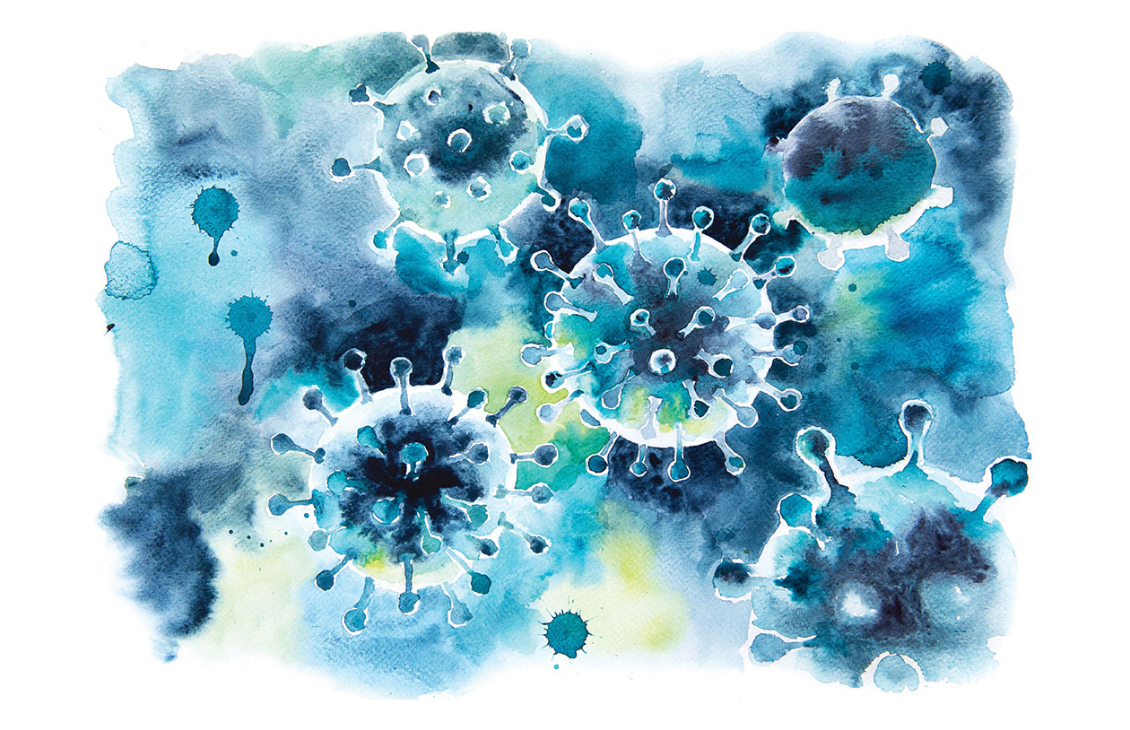 Watercolor of Covid cells