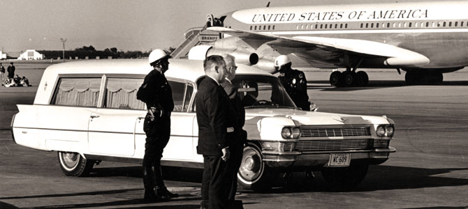 The body of John F. Kennedy arrives at Love Field for the somber journey home.