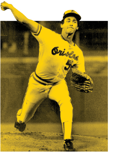 Baltimore Orioles' pitcher Mike Boddicker, right, is congratulated