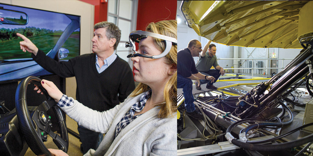 Engineers
examine the NADS-
1 simulator