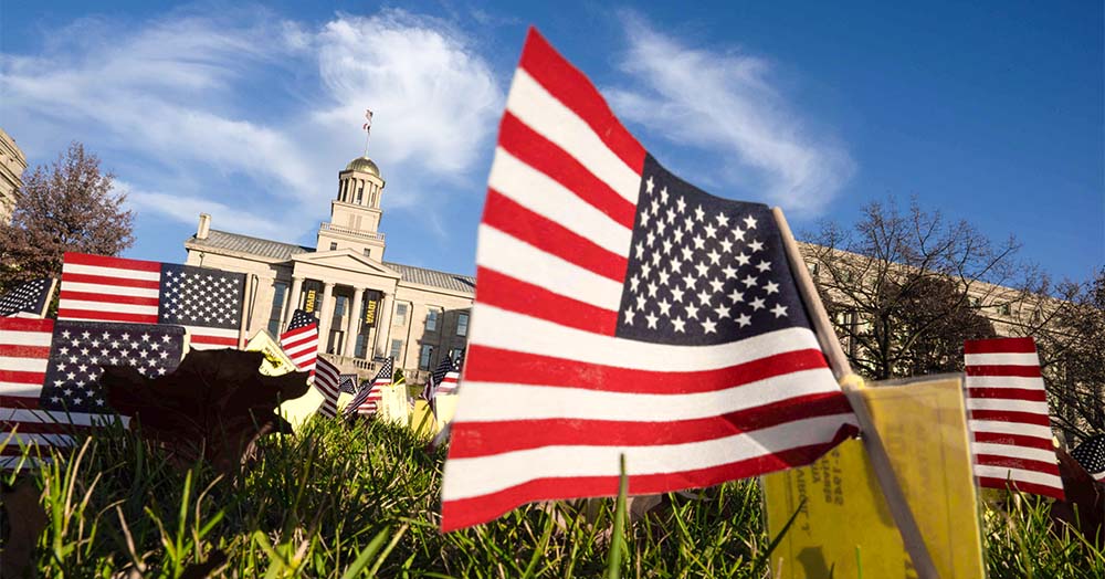 American Flags at the Pentacrest